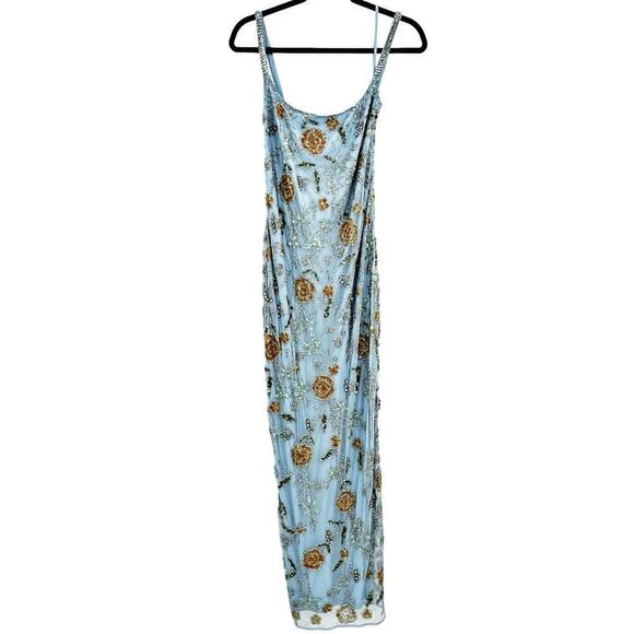 Mac Duggal Beaded Floral Column Gown Dress Sleeveless Dusty Blue Size 16 NWT - Picture 12 of 14